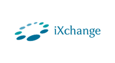 ixchange logo with blue dots abstract shape
